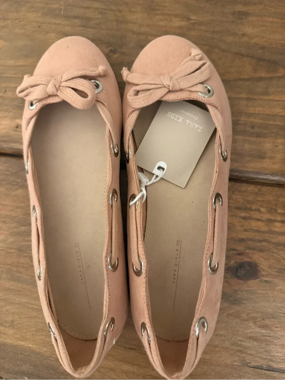 Zara Kids Blush Pink Suede Bow Ballet Flats